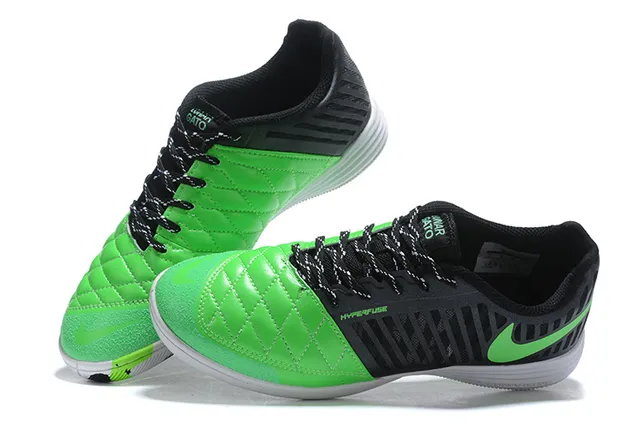 Nike أسود أخضر مبطن صندوق أصابع شبكة مثقوبة علوية أحذية كرة قدم داخلية 4