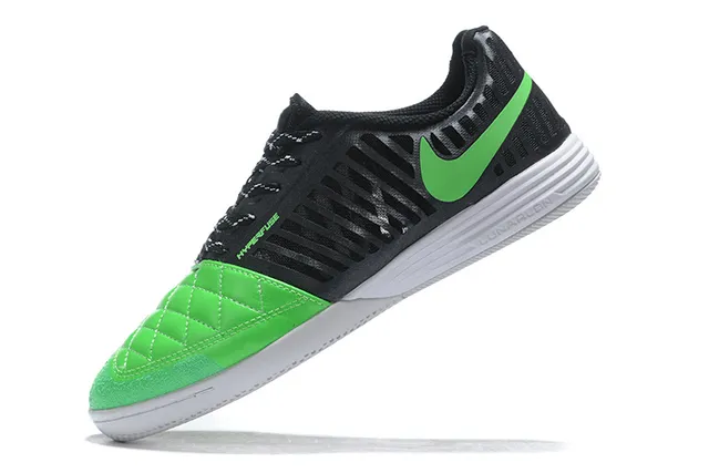 Nike أسود أخضر مبطن صندوق أصابع شبكة مثقوبة علوية أحذية كرة قدم داخلية 6