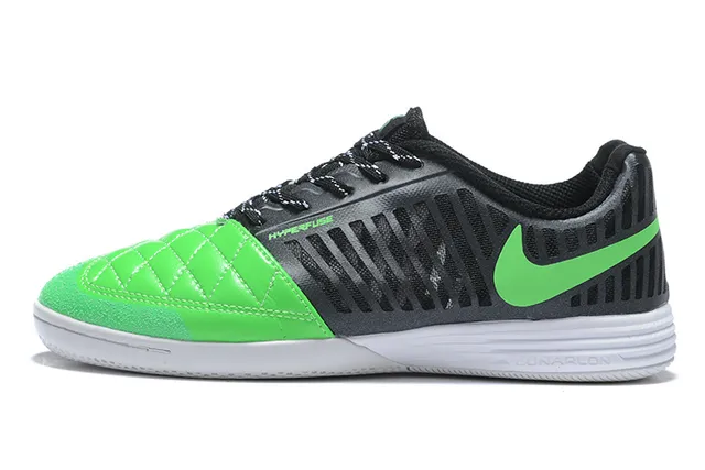 Nike أسود أخضر مبطن صندوق أصابع شبكة مثقوبة علوية أحذية كرة قدم داخلية 7