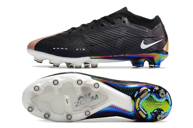 Nike Black Multicolor Knit Sock-Fit Upper Iridescent Rainbow Heel Firm-Ground Soccer Shoes 6