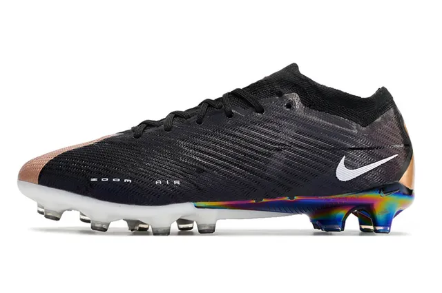 Nike Black Multicolor Knit Sock-Fit Upper Iridescent Rainbow Heel Firm-Ground Soccer Shoes 7