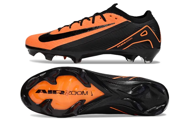 Nike chaussures de football noires et oranges, coupe basse, col de chaussette, upper de knit synthétique, pour terrain ferme 6