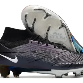 Nike Black Purple High-Cut Sock-Fit Collar Textured Synthetic Upper Firm-Ground Soccer Shoes