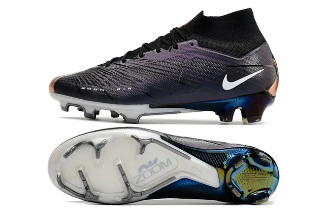 Nike Preto Roxo Alto Corte Colar de Meia Texturizado Sintético Superior Superfície Firme Sapatos de Futebol 2