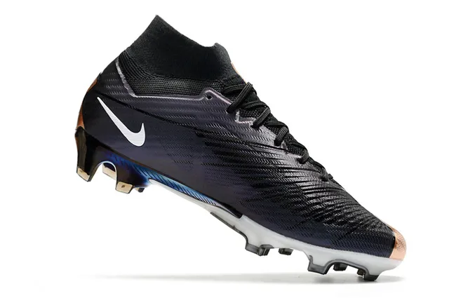 Nike Preto Roxo Alto Corte Colar de Meia Texturizado Sintético Superior Superfície Firme Sapatos de Futebol 3