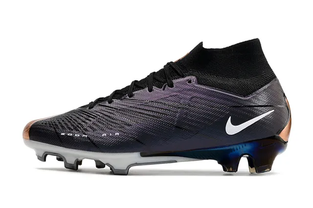 Nike Preto Roxo Alto Corte Colar de Meia Texturizado Sintético Superior Superfície Firme Sapatos de Futebol 5