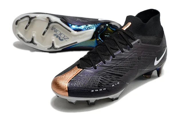 Nike Preto Roxo Alto Corte Colar de Meia Texturizado Sintético Superior Superfície Firme Sapatos de Futebol 6