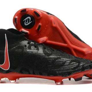 Nike Black Red Sock-Fit Collar Textured Knit Upper Firm-Ground Soccer Shoes