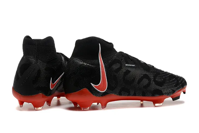 Nike Black Red Sock-Fit Collar Textured Knit Upper Firm-Ground Soccer Shoes 2