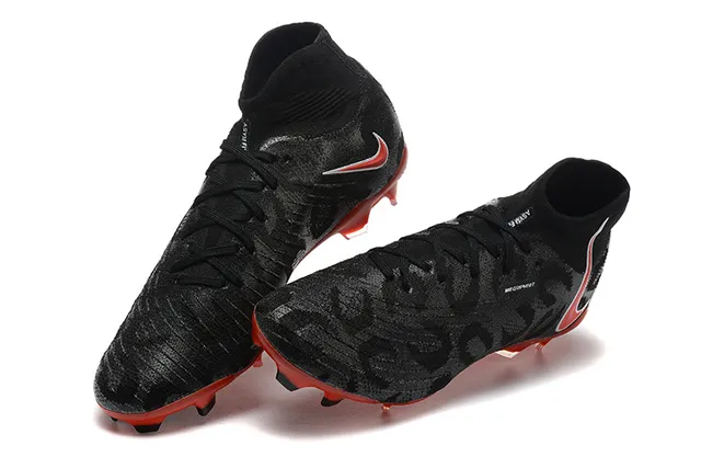 Nike Black Red Sock-Fit Collar Textured Knit Upper Firm-Ground Soccer Shoes 3