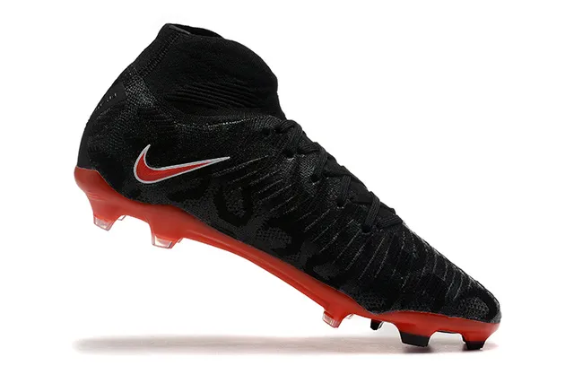 Nike Black Red Sock-Fit Collar Textured Knit Upper Firm-Ground Soccer Shoes 4