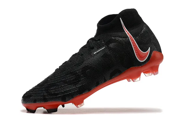 Nike Black Red Sock-Fit Collar Textured Knit Upper Firm-Ground Soccer Shoes 5