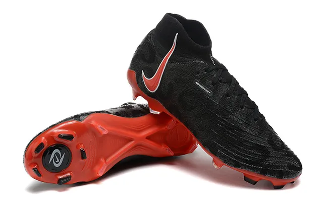 Nike Black Red Sock-Fit Collar Textured Knit Upper Firm-Ground Soccer Shoes 6