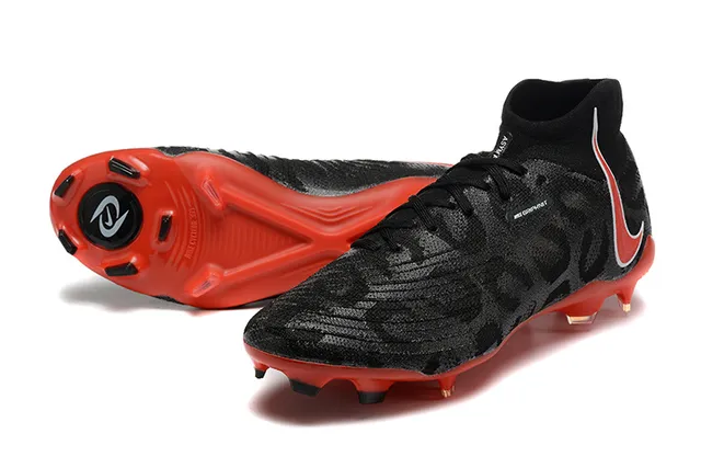 Nike Black Red Sock-Fit Collar Textured Knit Upper Firm-Ground Soccer Shoes 7