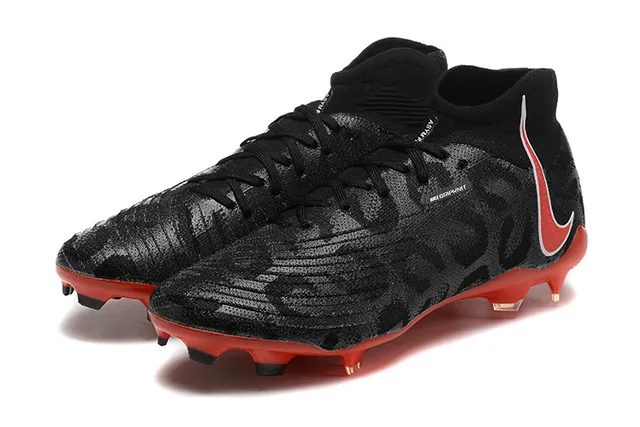 Nike Black Red Sock-Fit Collar Textured Knit Upper Firm-Ground Soccer Shoes 8