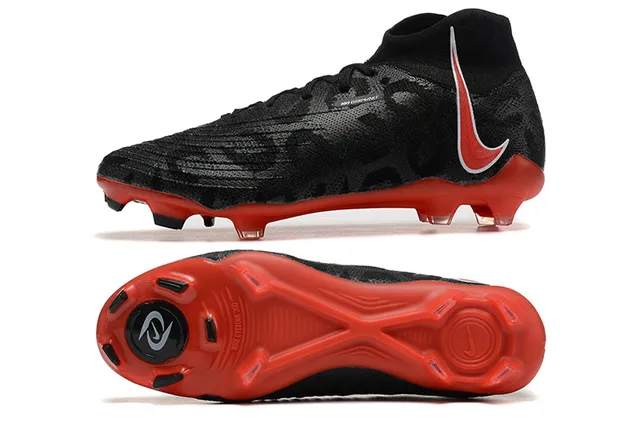 Nike Black Red Sock-Fit Collar Textured Knit Upper Firm-Ground Soccer Shoes 9