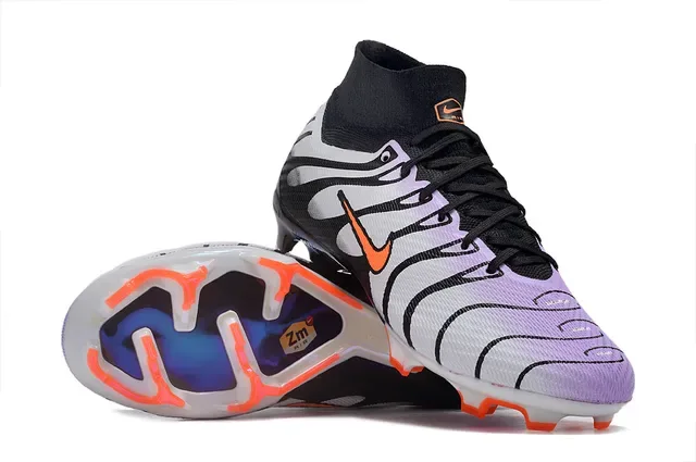 Nike Preto Branco Alto Corte Colar Ajuste Meia Padrão Ondulado Sobreposições Sintéticas Terreno Firme Sapatos de Futebol 2