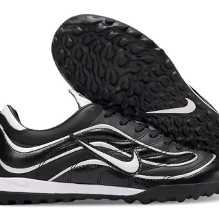 Nike Black White Leather Upper Wave-Style Overlays Turf Soccer Shoes