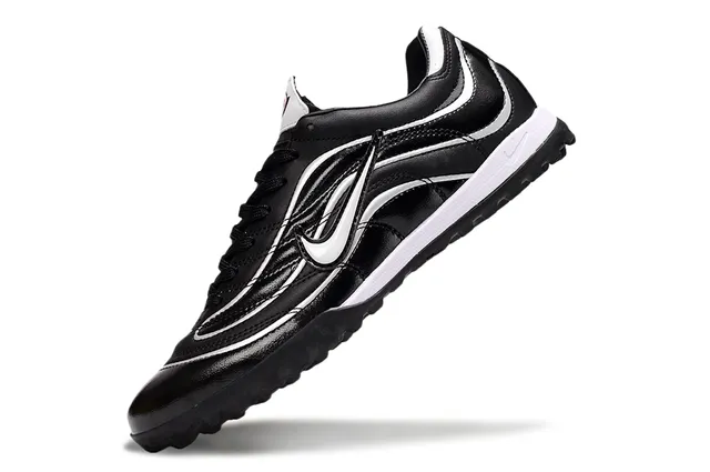 Nike Negro Blanco Cuero Superior Overlay Estilo Wave Zapatos de Fútbol Turf 3