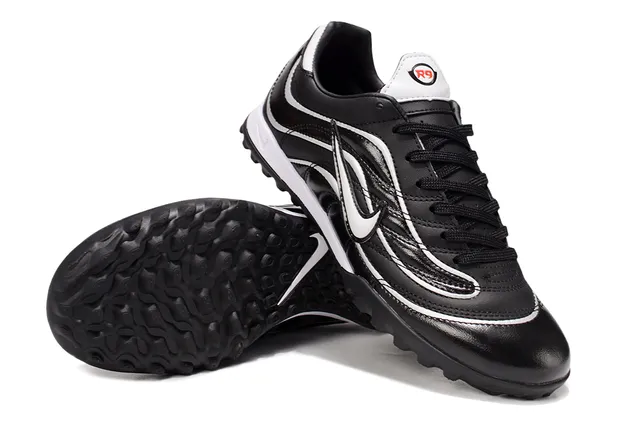 Nike Negro Blanco Cuero Superior Overlay Estilo Wave Zapatos de Fútbol Turf 4