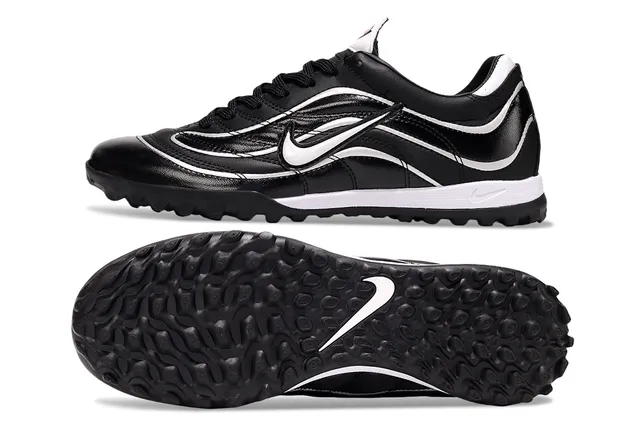Nike Negro Blanco Cuero Superior Overlay Estilo Wave Zapatos de Fútbol Turf 6