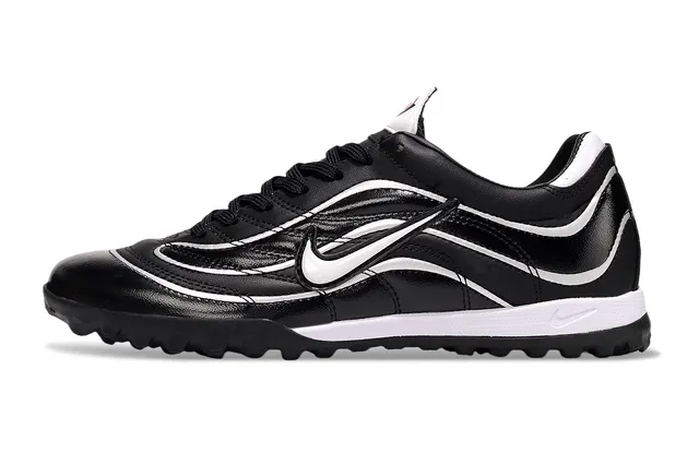Nike Negro Blanco Cuero Superior Overlay Estilo Wave Zapatos de Fútbol Turf 7