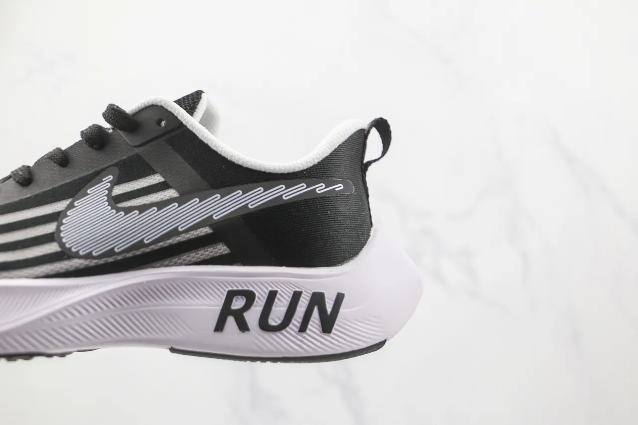 Nike Black White Mesh-and-Synthetic Upper Linear Swoosh Graphic Running Shoes 4