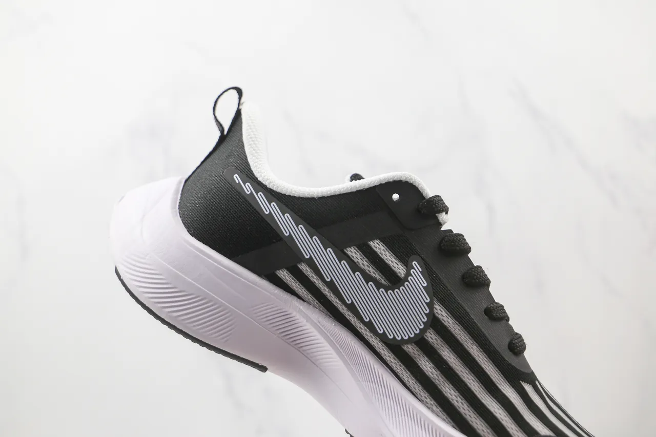 Nike Black White Mesh-and-Synthetic Upper Linear Swoosh Graphic Running Shoes 6