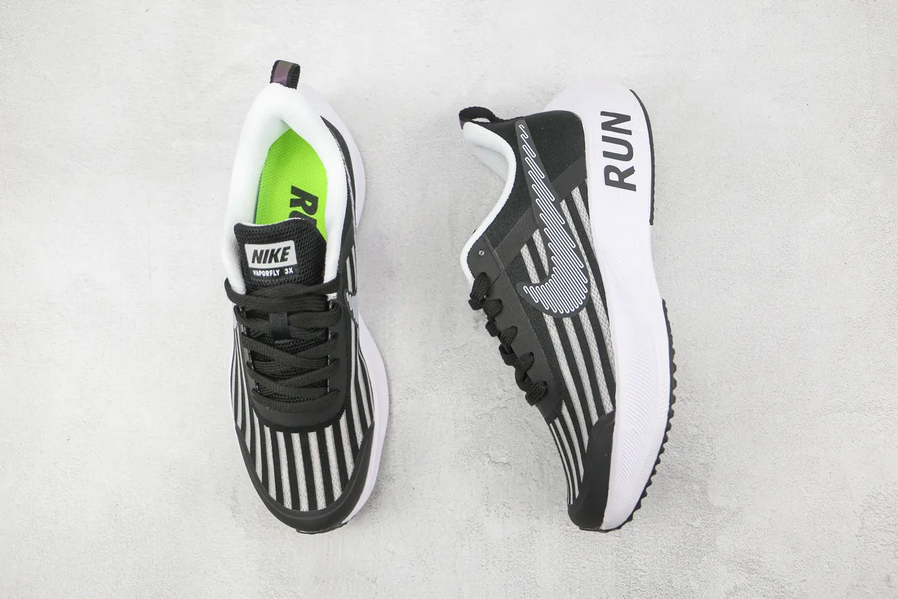 Nike Black White Mesh-and-Synthetic Upper Linear Swoosh Graphic Running Shoes 8