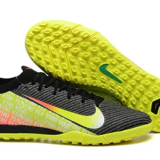 Nike Black Yellow Knit Upper Gradient Swoosh Turf Soccer Shoes