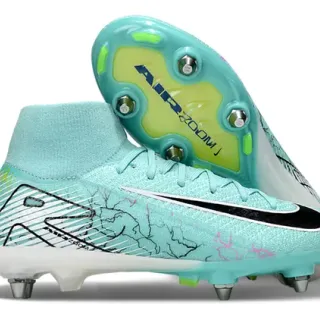 Nike Blue Green High-Cut Knit Collar Asymmetrical Lacing Firm-Ground Soccer Shoes