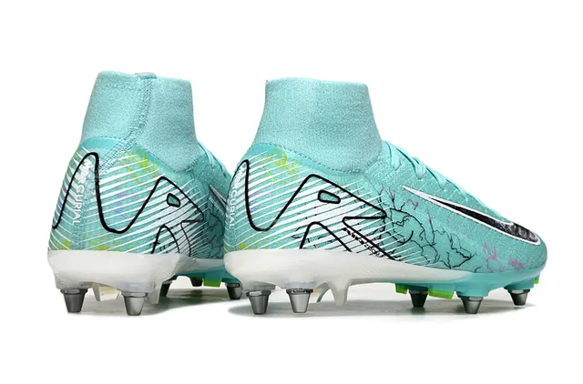 Nike Blue Green High-Cut Knit Collar Asymmetrical Lacing Firm-Ground Soccer Shoes 5
