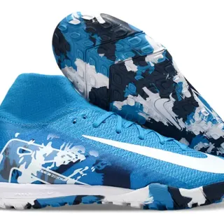 Nike Blue Navy High-Top Sock-Fit Collar Camouflage Print Upper Turf Soccer Shoes