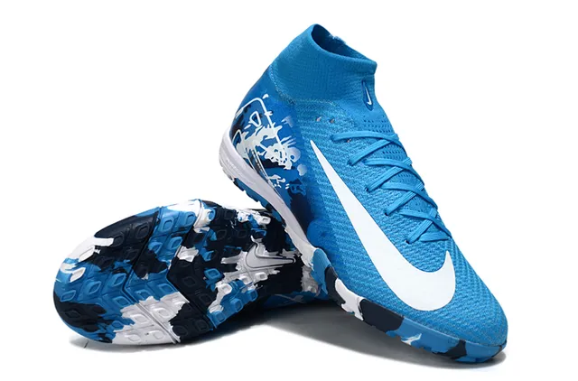 Nike Chaussures de football bleu marine de haut avec col de chaussette impression de camouflage sur la tige pour pelouse 3