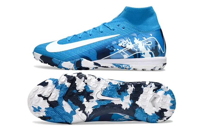 Nike Chaussures de football bleu marine de haut avec col de chaussette impression de camouflage sur la tige pour pelouse 5