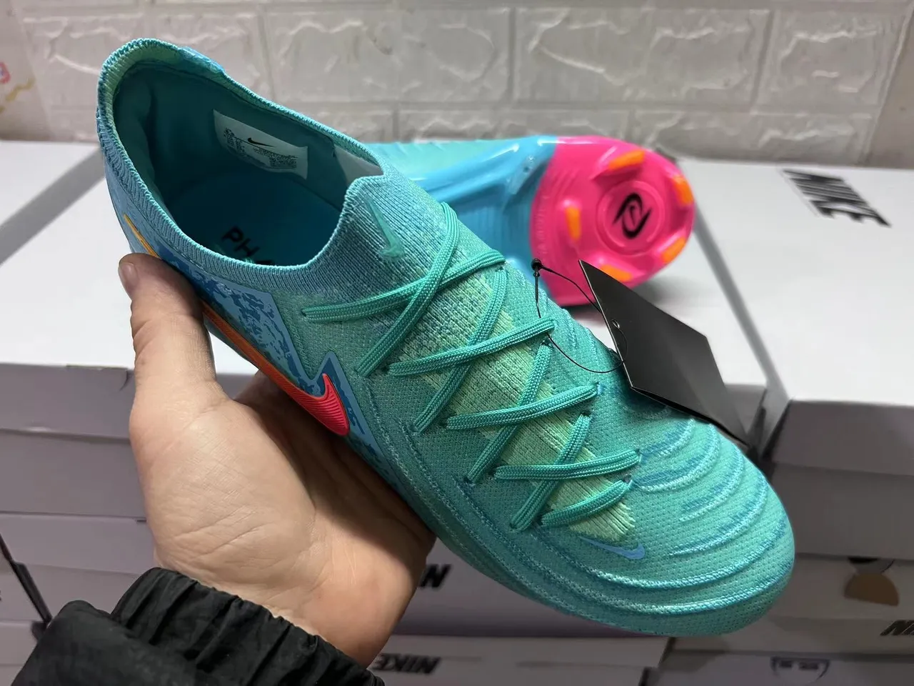 Nike Blue Pink Knit Upper Gradient Firm-Ground Soccer Shoes 2