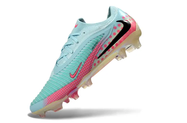 Nike Blue Pink Knit Upper Polka-Dot Overlay Firm-Ground Soccer Shoes 3
