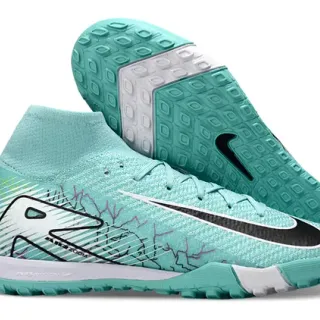 Nike Blue White Flyknit Upper Sock-Fit Collar Turf Soccer Shoes