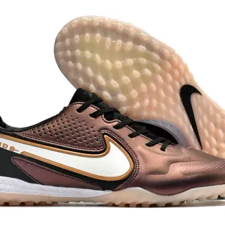 Nike Marrón Negro Metálico Rosa-Oro Sintético Superior Perforado Caja de Dedos Césped Artificial Zapatos de Fútbol