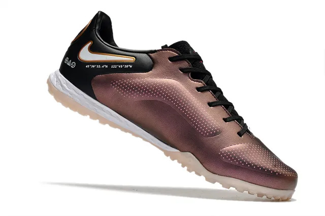 Nike Marron Noir Métallique Rose-Or Synthétique Supérieur Perforé Boîte d'orteils Pelouse Football Chaussures 9