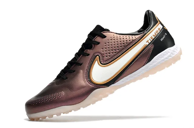 Nike Marron Noir Métallique Rose-Or Synthétique Supérieur Perforé Boîte d'orteils Pelouse Football Chaussures 10