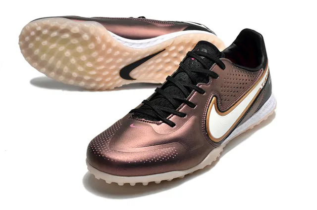 Nike Marron Noir Métallique Rose-Or Synthétique Supérieur Perforé Boîte d'orteils Pelouse Football Chaussures 11