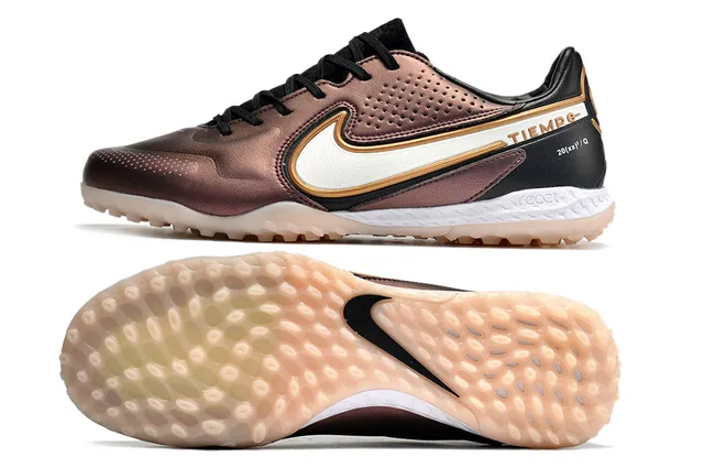 Nike Marron Noir Métallique Rose-Or Synthétique Supérieur Perforé Boîte d'orteils Pelouse Football Chaussures 13