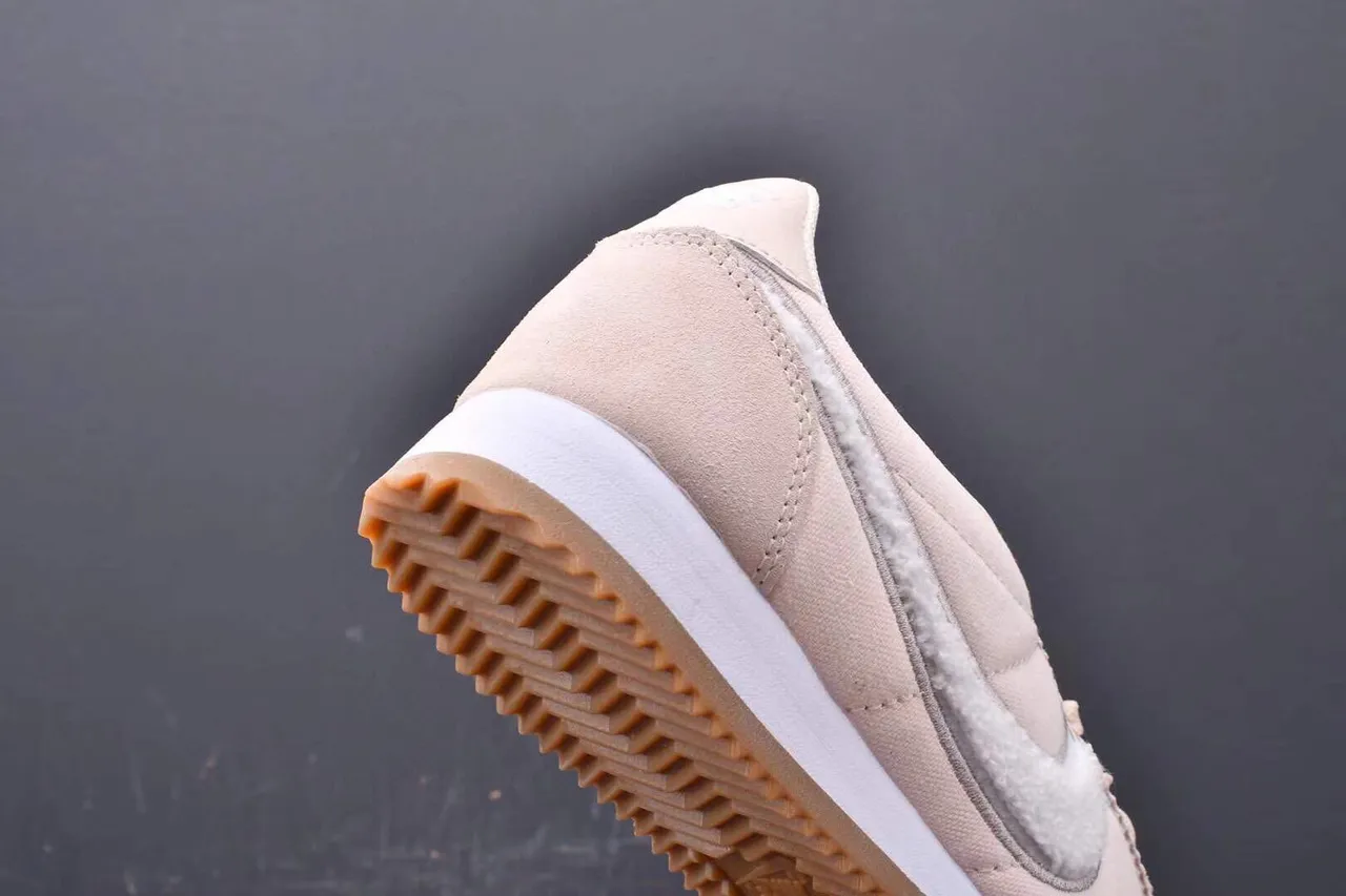 Nike Cortez Beige White Canvas And Suede Upper Shearling-Lined Swoosh Lifestyle Sneakers 5