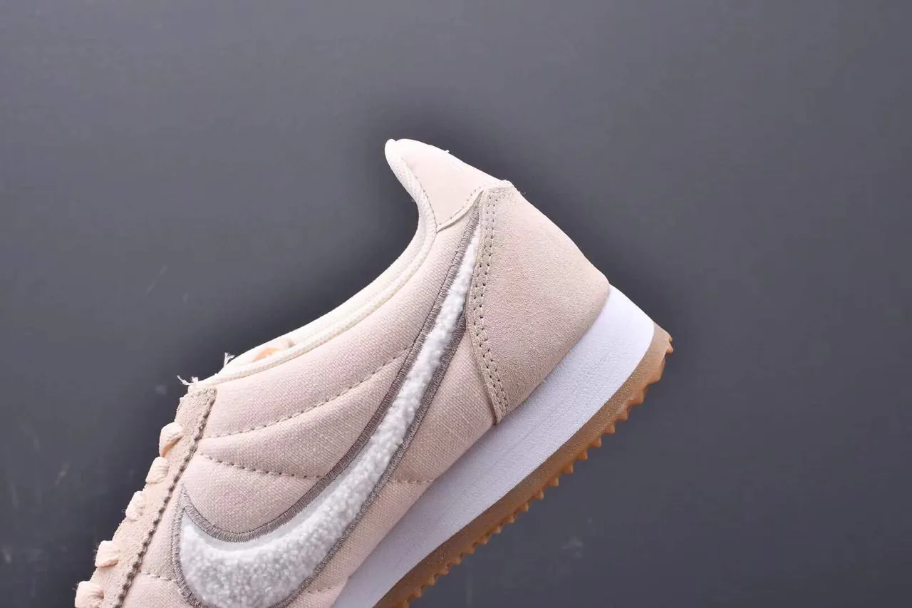 Nike Cortez Beige White Canvas And Suede Upper Shearling-Lined Swoosh Lifestyle Sneakers 6