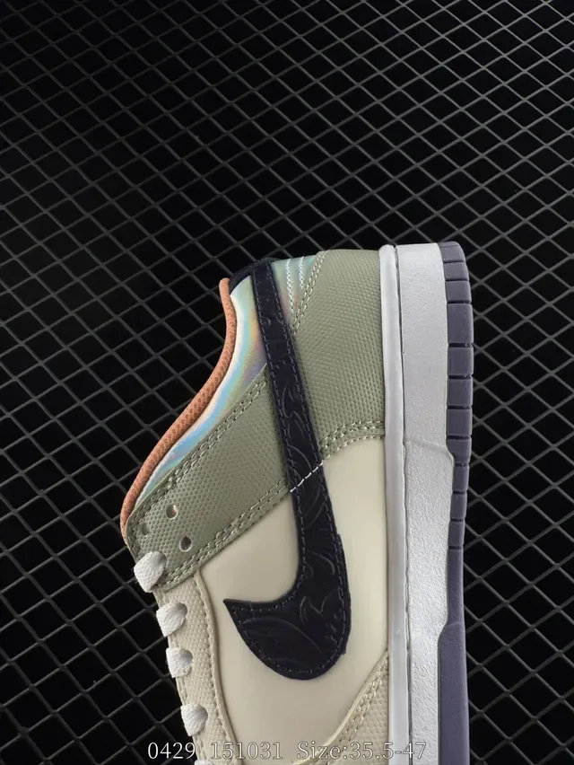 Nike Dunk Low Beige Black Iridescent Heel Lifestyle Sneakers 3