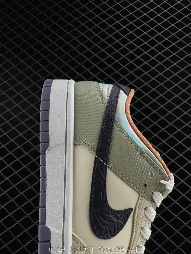 Nike Dunk Low Beige Black Iridescent Heel Lifestyle Sneakers 4