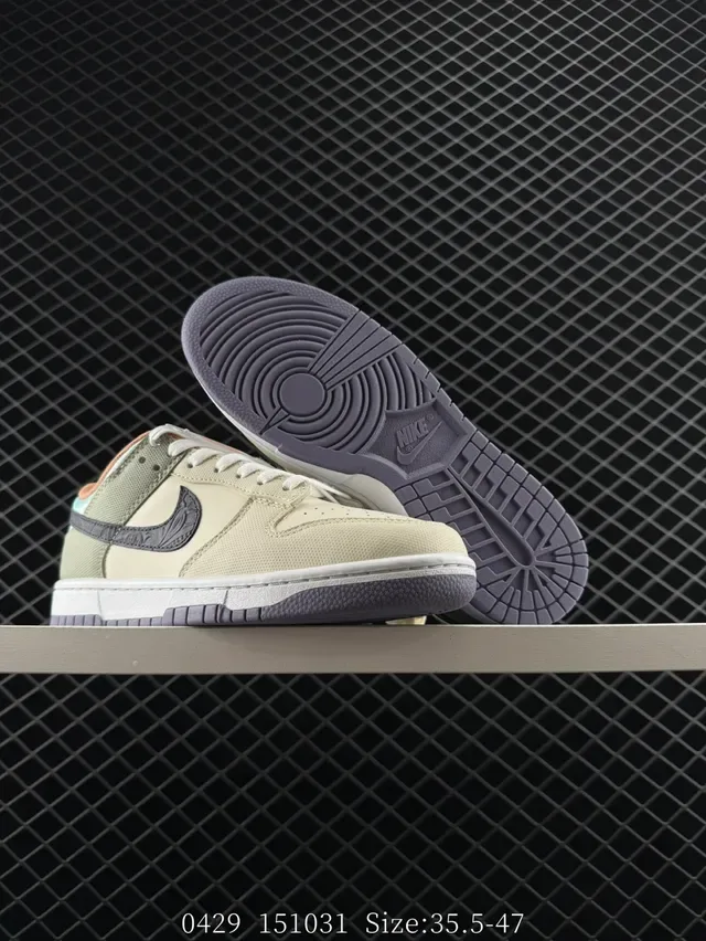 Nike Dunk Low Beige Black Iridescent Heel Lifestyle Sneakers 5