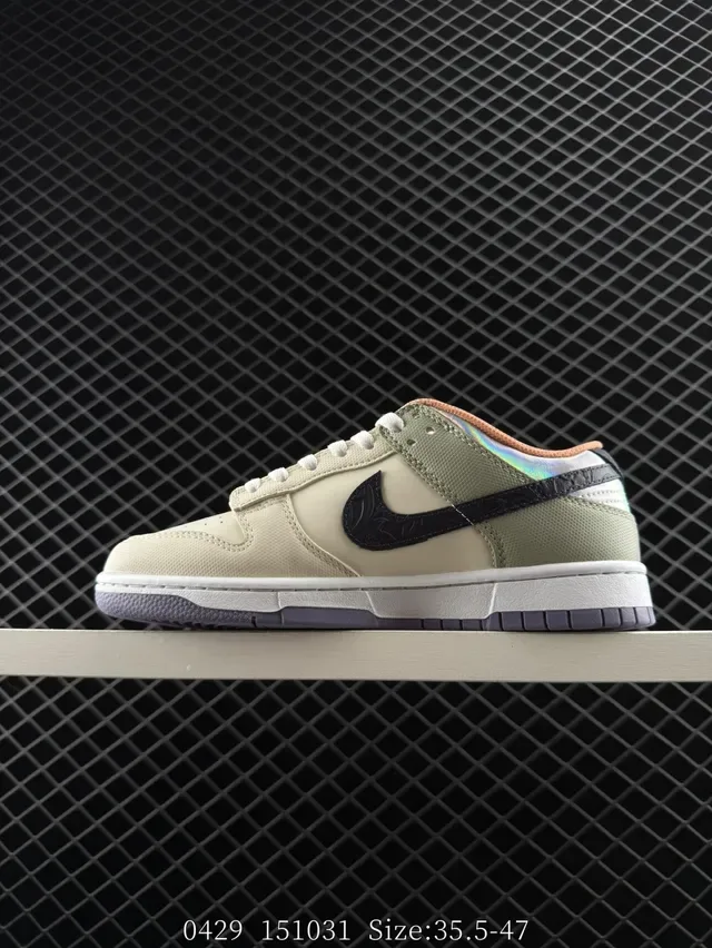 Nike Dunk Low Beige Black Iridescent Heel Lifestyle Sneakers 6