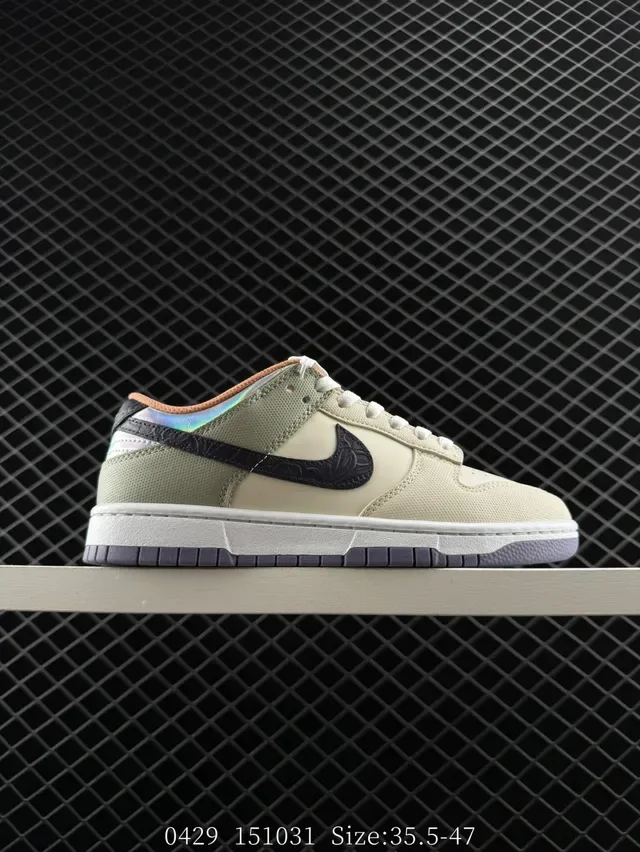 Nike Dunk Low Beige Black Iridescent Heel Lifestyle Sneakers 7